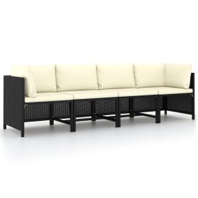 Patio Sofa Black PE Rattan 4-seater Removable Covers Square