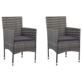 Rattan Chair Set of 2 Grey Poly Rattan, Steel Frame Medium