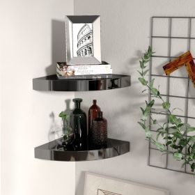 Corner Shelf Set of 2 High gloss black Honeycomb MDF