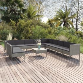 Garden Lounge Set Grey PE Rattan, Powder-Coated Steel, 100% Polyester