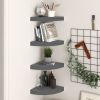 Corner Shelf Set of 4 High gloss grey Honeycomb MDF, metal