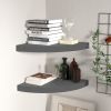 Corner Shelf Set of 2 High gloss grey Honeycomb MDF, metal