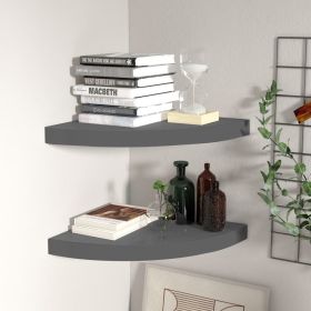 Corner Shelf Set of 2 High gloss grey Honeycomb MDF, metal