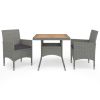 Dining Set Grey, Brown Poly rattan, acacia wood, powder-coated steel