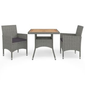 Dining Set Grey, Brown Poly rattan, acacia wood, powder-coated steel