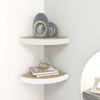 Wall Corner Shelf Set of 2 Oak and White Honeycomb MDF, Metal