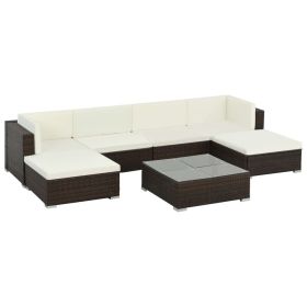 Patio Sofa Set Set of 7 Brown, Cream white