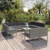 Garden Lounge Set Grey PE rattan, powder-coated steel Large