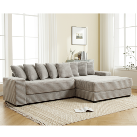 [VIDEO PROVIDED] Oversized Two-Piece Couches, L Shaped Sofa, Corduroy, Right Chaise Daybed,with Armrests,Eight Throw Pillows,Corner Sofa