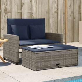 Patio Sofa Grey and Navy Blue PE rattan and powder-coated steel