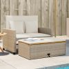 Patio Sofa Beige Poly Rattan 2-Seater Convertible Patio Sofa