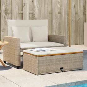 Patio Sofa Beige Poly Rattan 2-Seater Convertible Patio Sofa