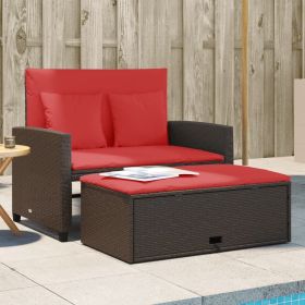 Patio Sofa Brown and Red Poly Rattan 2-Seater