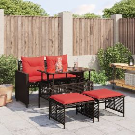 Patio Sofa Set Brown Poly Rattan Medium Removable Covers