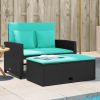 Patio Sofa Black PE Rattan 2-Seater