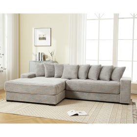 [VIDEO PROVIDED] Oversized Two-Piece Couches, L Shaped Sofa, Corduroy, Left Chaise Daybed,with Armrests,Eight Throw Pillows,Corner Sofa