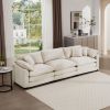 Mid-Century Modern Sofa 3-Seater Sectional Sofa with 2 Arm Pillows and 3 Throw Pillows, Light Beige Corduroy Fabric