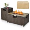 32 x 20 Inch Propane Rattan Fire Pit Table Set with Side Table Tank and Cover