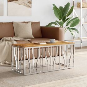 Coffee Table Silver Stainless steel, solid acacia wood Medium