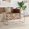 Coffee Table Silver Stainless Steel and Tempered Glass Medium