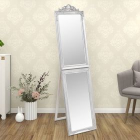 Free-standing Mirror Silver Glass, eucalyptus wood, engineered wood