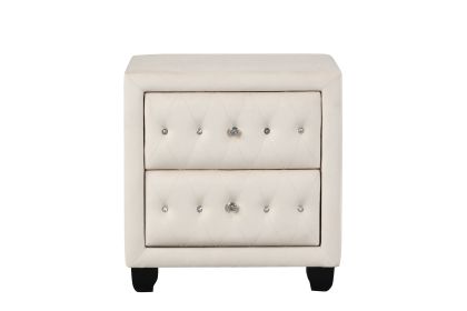Sophia Modern Style Crystal Tufted 2-Drawer Nightstand Upholstered with Velvet Fabric Made with Wood in Cream
