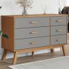 Drawer Cabinet Grey and Brown Solid Pine Wood, Engineered Wood