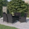Garden Dining Set Dark grey, Black Steel frame, PE rattan, Glass top