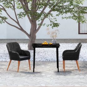 3 Piece Patio Dining Set with Cushions Black
