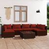 7 Piece Patio Lounge Set with Cushions Poly Rattan Brown