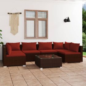 7 Piece Patio Lounge Set with Cushions Poly Rattan Brown