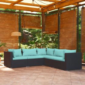 Garden Lounge Set Black PE rattan 5 Piece Set Modular