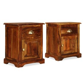 Bedside Cabinet Set of 2 Brown Solid Acacia Wood Medium