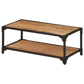 Coffee Table Natural Brown Solid Acacia Wood, Powder-Coated Iron