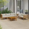 Garden Lounge Set Cream Solid Acacia wood Medium Modular