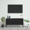 TV Cabinet Black Steel Medium Adjustable Feet TV Cabinet