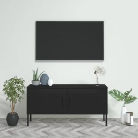 TV Cabinet Black Steel Medium Adjustable Feet TV Cabinet