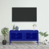 Navy Blue Steel TV Cabinet Medium Rectangular Industrial Levelers