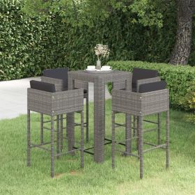 Garden Bar Set Grey PE rattan, powder-coated steel Medium