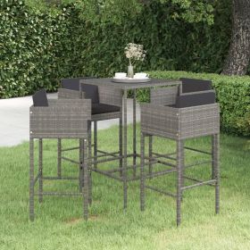 Garden Bar Set Grey PE rattan, steel, tempered glass Medium