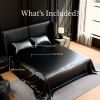 Satin Bed Sheets, Full Size Sheets Set, 4 Pcs Silky Bedding Set with 15 Inches Deep Pocket for Mattress (Full, Black)