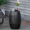 12.5" Steel Outdoor Side Table, Round Hollow Drum Patio End Table, Accent Table for Indoor and Outdoor, Black