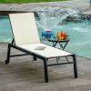 Reclining Chaise Lounge, Outdoor Wooden, White, Wheels, Adjustable Backrest
