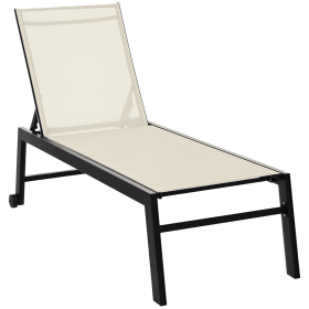 Reclining Chaise Lounge, Outdoor Wooden, White, Wheels, Adjustable Backrest