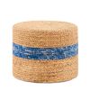 Handmade Woven Foot Stool Natural Water Hyacinth Ottoman for Home Decor & Seating Blue