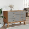 Drawer Cabinet Grey and Brown Solid Pine Wood, Engineered Wood