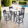 Modern 5PC Outdoor Patio Bar Set,Rounded Square Sintered Stone Table & 4 Swivel Bar Chairs,Non-Rust Aluminum Frame,Ember Black, Marble-Inspired Top