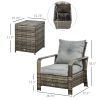 3-Piece Outdoor Furniture Set with Grey Wicker Chairs, Padded Seats & Storage Side Table