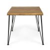 5 PCS Outdoor Dining Set for 4, Square Table with Acacia Wood Top & Rattan Chairs, 32.5" Modern Furniture Set for Patio, Deck, Backyard, Porch