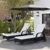 3-Piece Wicker Lounge Chair Set, Outdoor Loungers with Armrests, Cushion & Headrest, Side Table & Wheels, Black